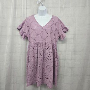 Entro Lavender Purple Peasant Dress Embroidered Eyelet Boho Festival M